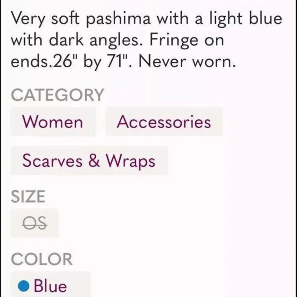 🥻Pashmire Polyester Acrylic Blue Geometric Pattern Fringe Ends 71 X 26 New